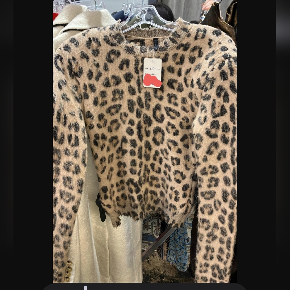 Ben Taverniti Unravel Project Nwt Leopard Print Crew Neck Sweater